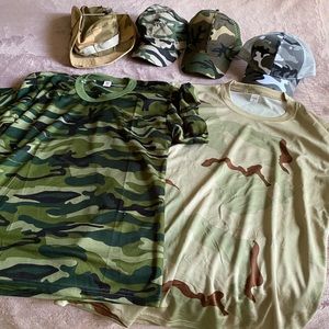 Army camelflash print. 4 hats and 2 shirts